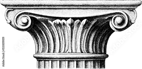 Detailed doric column capital with fluted shaft fragment for architectural design