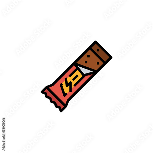 Chocolate bar wrapper sits on white surface, ready to be eaten as a sweet treat, creating a sense of indulgence and simple pleasure.