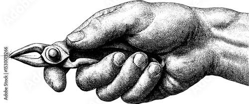 Electrician's hand holding wire cutter with spark detail