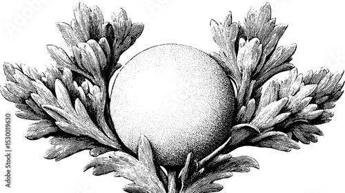 Dotwork floral sphere: intricate sculpted hedge design for decorative art