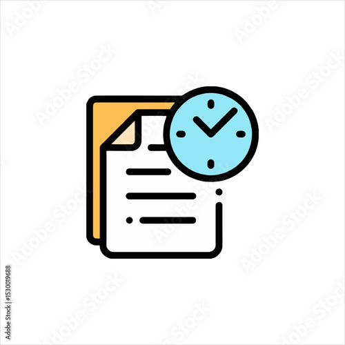 Document with clock showing time represents deadline approaching in office, symbolizing urgency and time management.