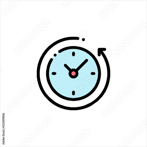 Clock with arrow rotates to indicate time passing, representing deadlines and productivity in a modern style.