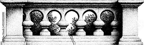 Rustic stone bridge balustrade with moss for architectural design