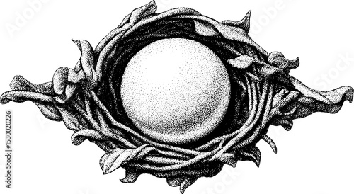 Dotwork tattoo art of fresh egg in nest with blackwork style for design concepts