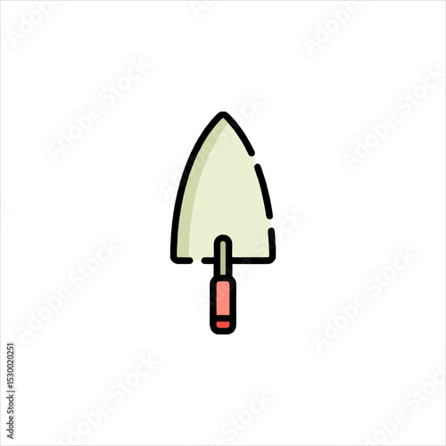 Gardening trowel tool resting on white surface, ready for planting flowers in the spring garden, creating a sense of anticipation and growth.