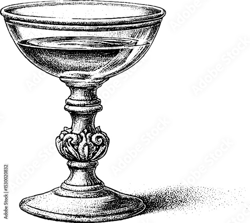 Intricate dotwork tattoo inspired ornate coupe glass with liqueur design