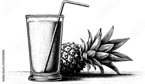 Refreshing summer drink with pineapple juice and garnish in artistic style