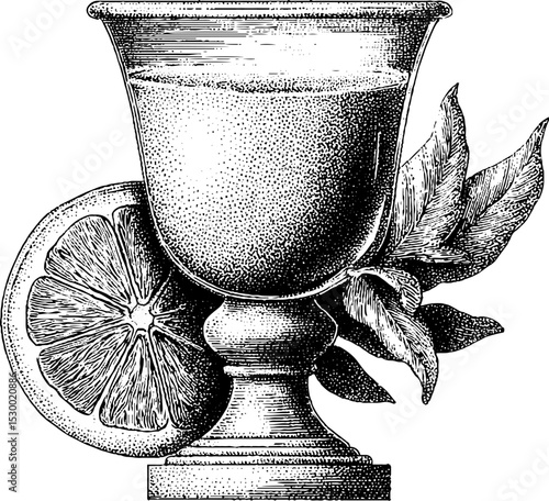 Glass of pink grapefruit juice with floating segment in vintage style