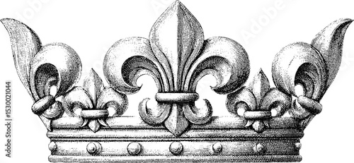 Regal golden crown with fleur de lis and jewel accents for royal designs and decoration