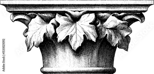 Gothic cloister column capital with foliage carving design for architectural decor