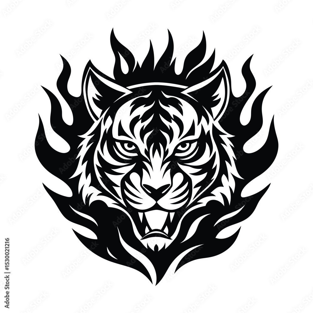 Fototapeta premium Tiger Stripes Flowing Seamlessly into Flames vector illustration