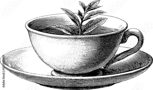 Herbal tea in teacup with loose leaves floating for relaxation and wellness concepts