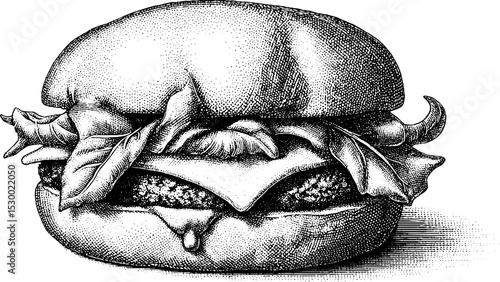 Juicy cheeseburger with melting cheese and dripping sauce