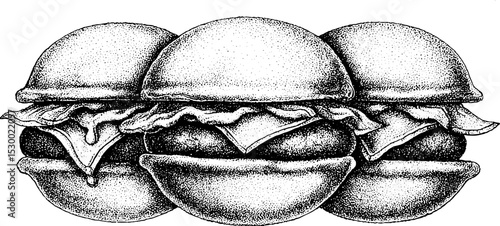 Gourmet burgers with melting cheese and dripping sauce for delicious culinary designs