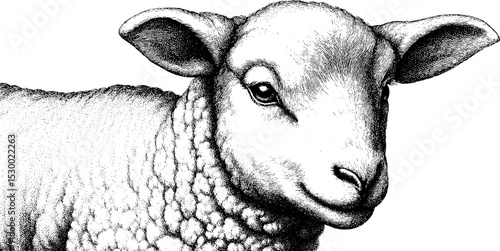 Intricate dotwork lamb tattoo design in blackwork line art