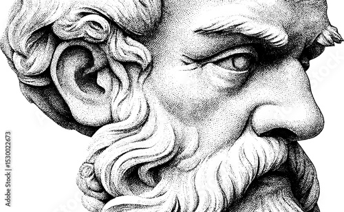 Timeless marble bust of philosopher with subtle veining and detailed features