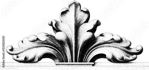 Intricate floral arabesque marble relief design with chipped edge