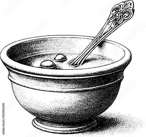 Delicious minestrone soup in bowl with ladle featuring visible beans for culinary design