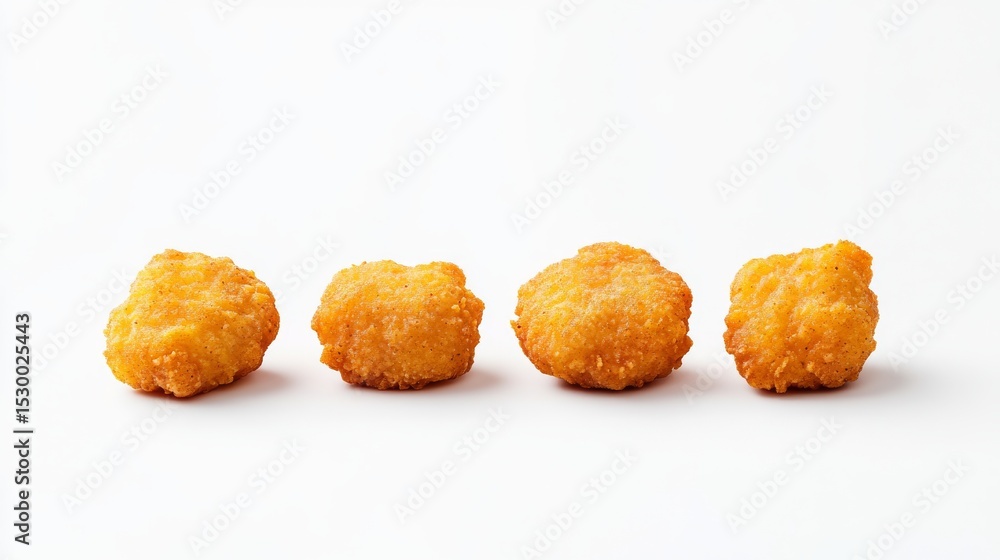 Crispy Chicken Nuggets Row, Isolated on White Background, Fast Food , Snack Crispy Chicken Nuggets Row, Isolated on White Background, Fast Food , Snack