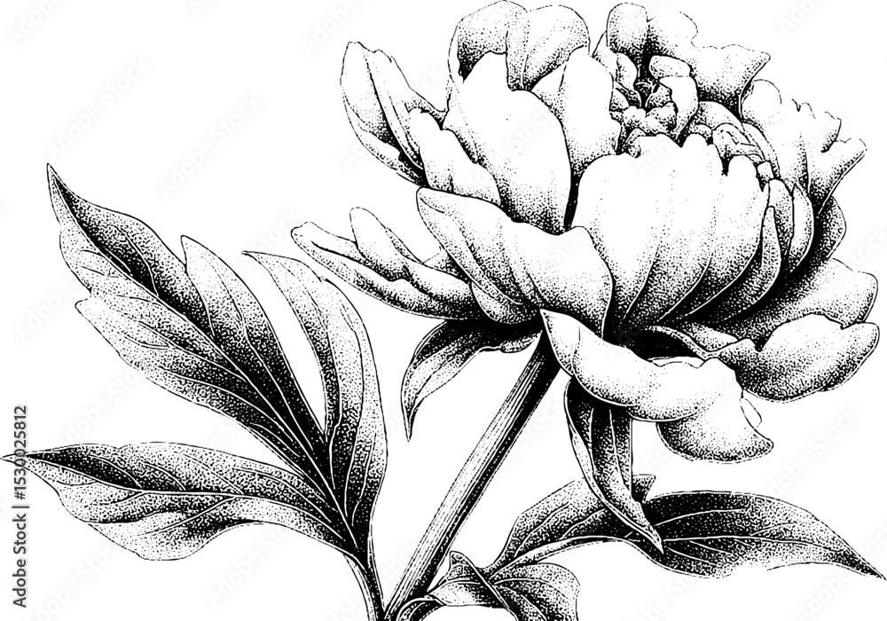 Peony bloom dotwork tattoo style with layered petals for artistic design