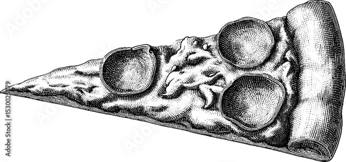 Dotwork pepperoni pizza slice with seasoning tattoo design for art and print