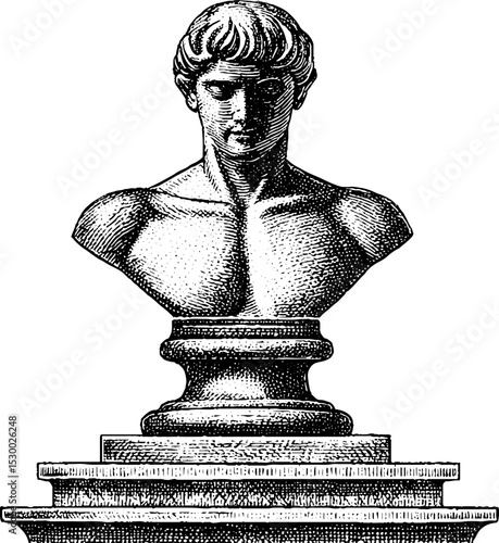Classical bust on podium with dotwork technique for art and design inspiration