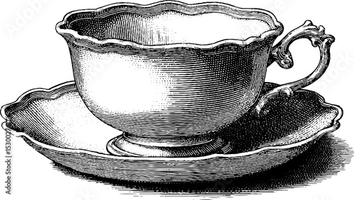 Rococo tea set with scalloped rim saucer outline design for elegant tableware