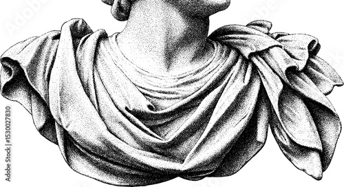 Ancient marble sculpture fragment of draped figure with detailed textures