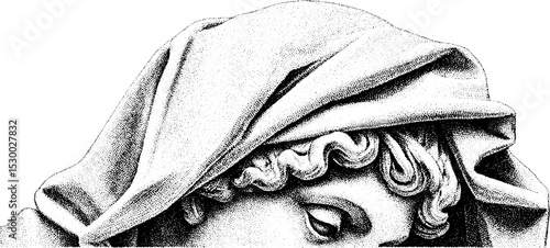Artistic marble sculpture fragment of draped figure for creative design