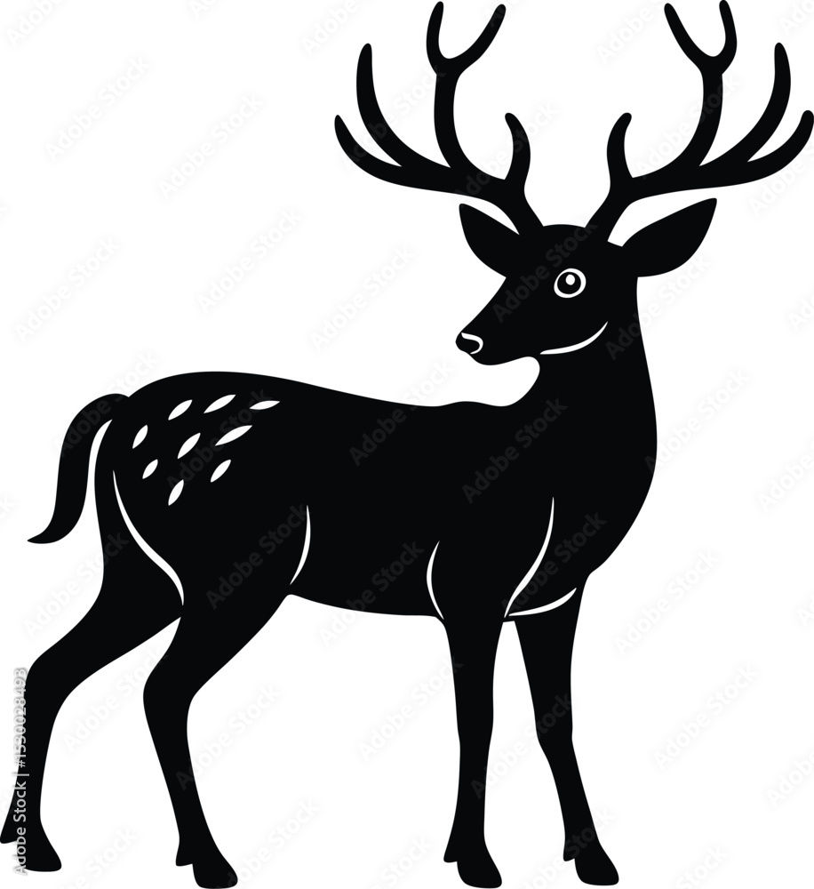 Obraz premium Majestic Deer Silhouette Elegant Black and White Wildlife Illustration