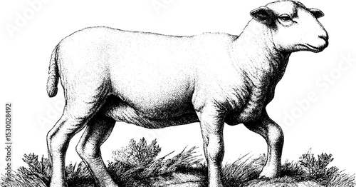 Dotwork sheep tattoo design in blackwork line art style