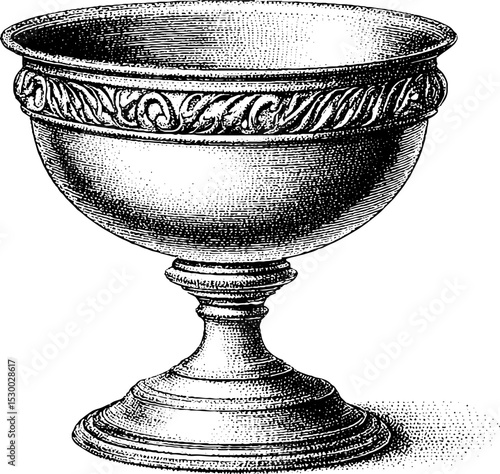 Ornate silver chalice with gemstone inlay and detailed dotwork for artistic design