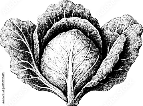 Detailed cabbage head dotwork for tattoo design or culinary art