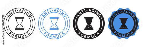 Anti-Aging Formula Badge Icons Set – Hourglass Symbols for Skincare and Cosmetic Product Labels