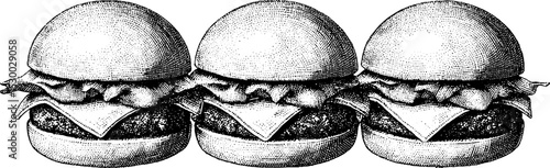 Trio of gourmet sliders on mini buns with cheese and lettuce - ideal for culinary promotions and menus