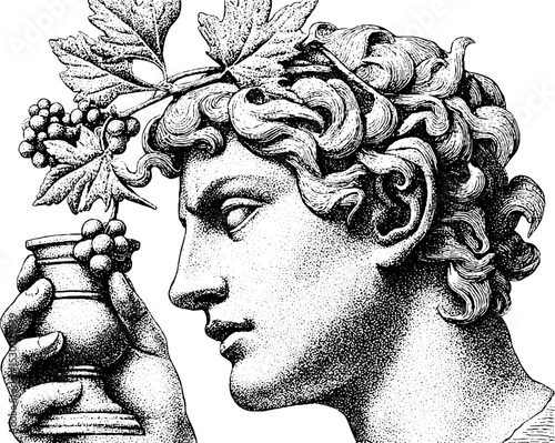 Classical dionysus statue with grapevine and cup motif for artistic and decor inspiration
