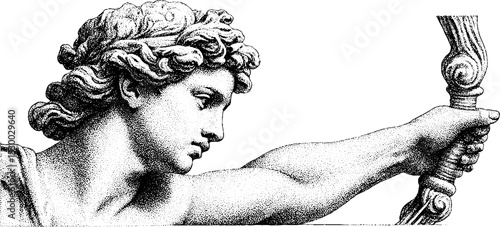 Dotwork statue of eros aiming bow and arrow