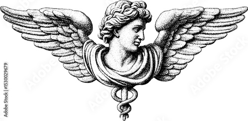 Hermes statue winged sandals and caduceus vintage design for mythology art