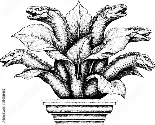 Intricate statue of hydra heads emerging from base in detailed design