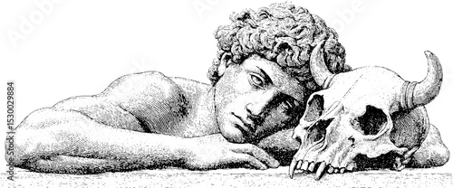 Theseus and the minotaur skull sculpture depicting greek mythology