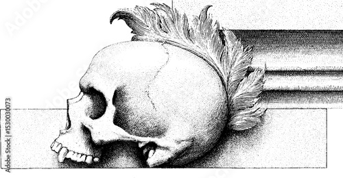 Stenciled skull with mohawk graffiti on wall fragment for urban art design