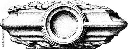 Submarine hull cross section with porthole in dotwork art style