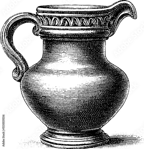 Tudor earthenware jug with intricate handle and glaze design for historical decor and art