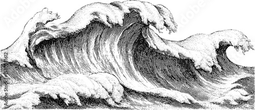 Vintage wave artwork with intricate dotted texture for nautical design
