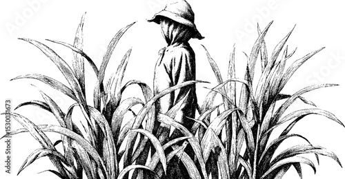 Rustic scarecrow in wheat field for harvest season design