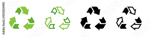Recycle vector icons. Green recycle or recycling arrows. Recycle symbols. ECO symbols.