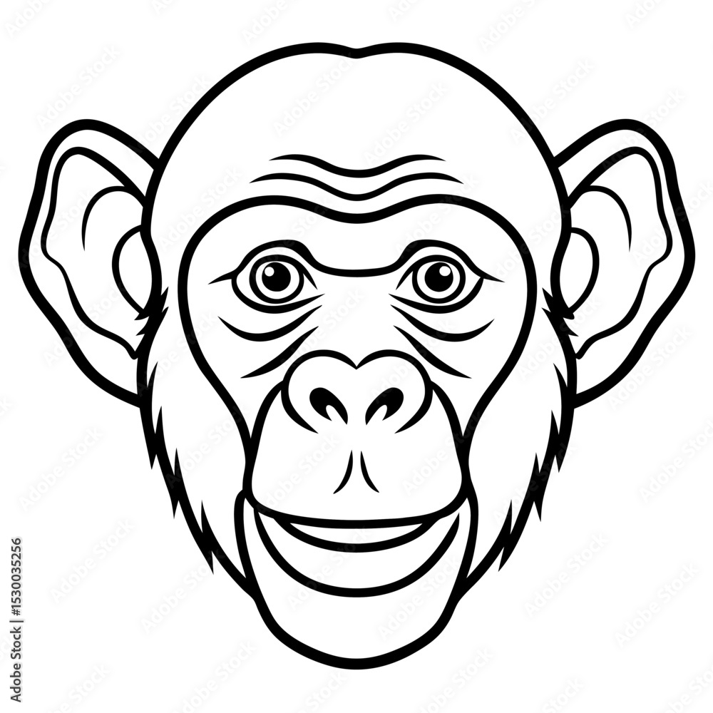 Obraz premium Chimpanzee Head Line Art Illustration on White Background Perfect for Wildlife or Primate Designs