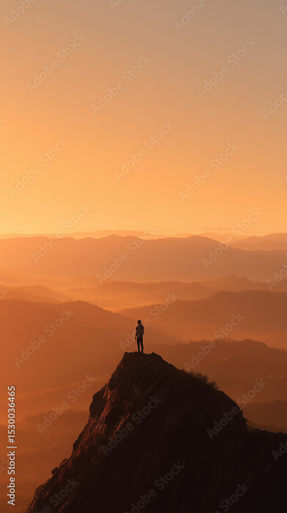 Sunrise Silhouette on Mountain Peak with Vast Scenic View Sunrise Silhouette on Mountain Peak with Vast Scenic View