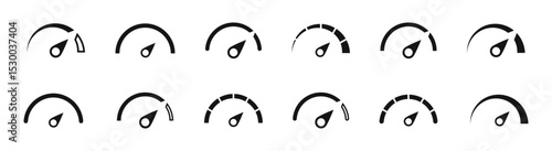 Speedometer vector icon. Isolated speedometer symbols. Dashboard icon set. Performance measurement. Icons. Speed scales set. EPS 10