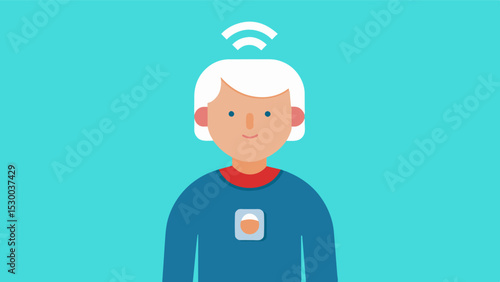 An elderly person wearing a fall detection device that can automatically detect if they have fallen and send out alerts to family members or caregivers.. Vector illustration